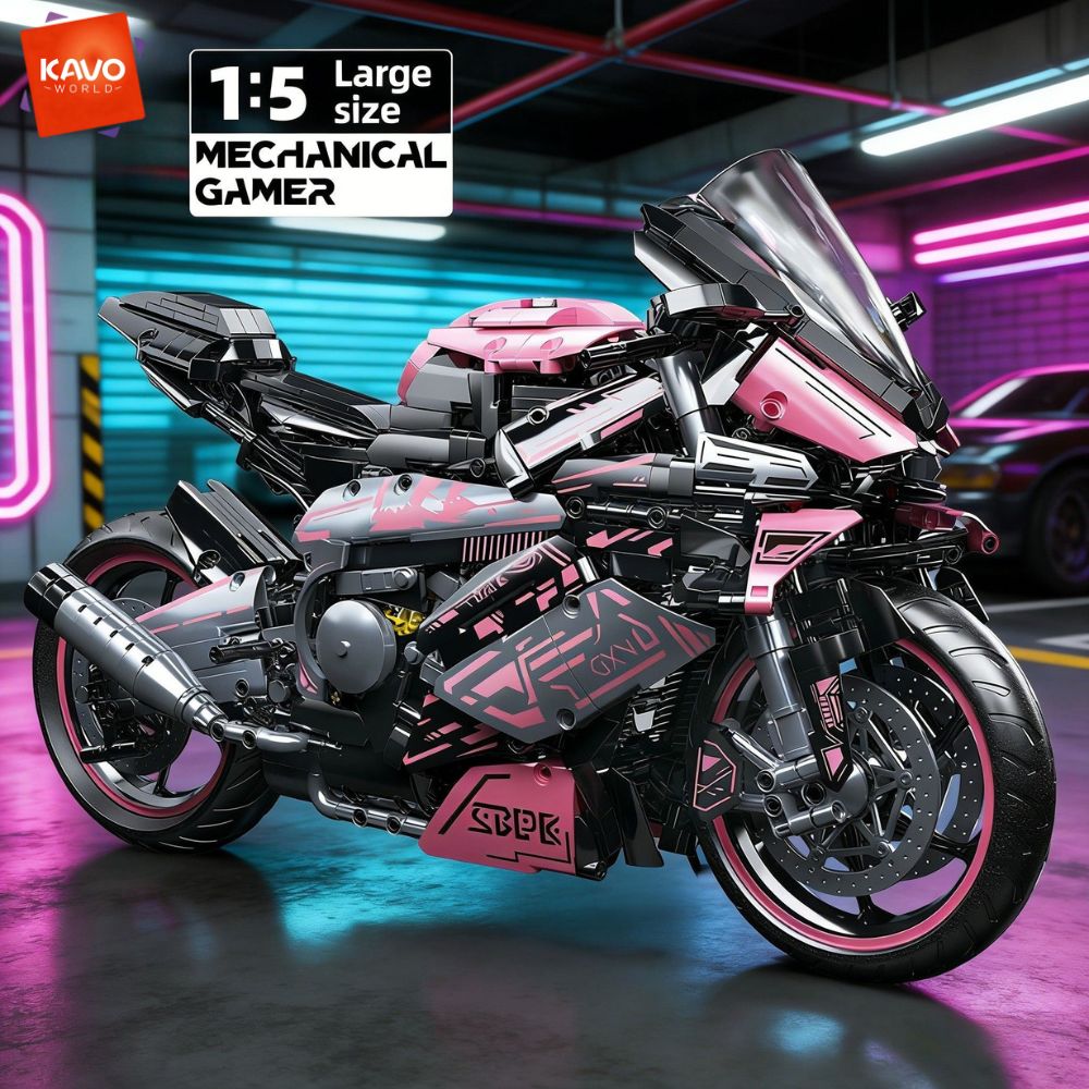 Model Kit In Era - Конструктор KAVOWORLD 2096 деталей: розовый мотоцикл,